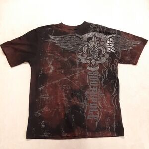 Southpole Premium Mens Graphic Tee 2XL Black/Red Tribal Wings Lava Wash Crew SS